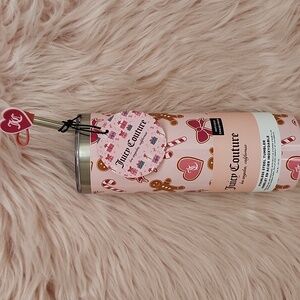 Brand New JUICY COUTURE STAINLESS STEEL TUMBLER W/BUILT-IN STOPPER STRAW & LID